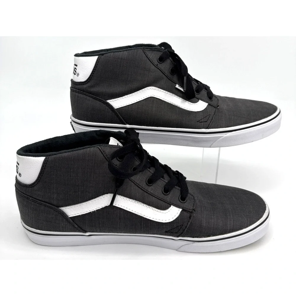 VANS Men's 12 Gray Black Canvas High Top Skateboard Shoes